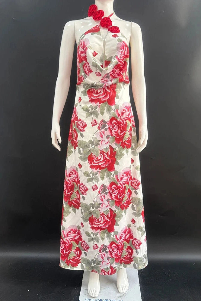 Glorol - Printed Off-Shoulder Strapless Sleeveless Backless Maxi Dress