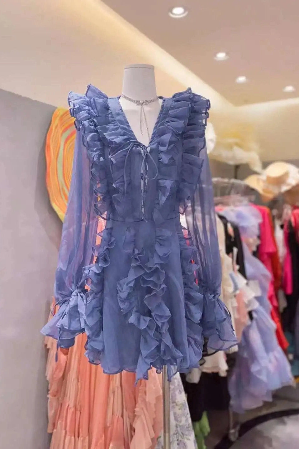 Glorol - Elegant Lace Deep V Neck Mini Dress