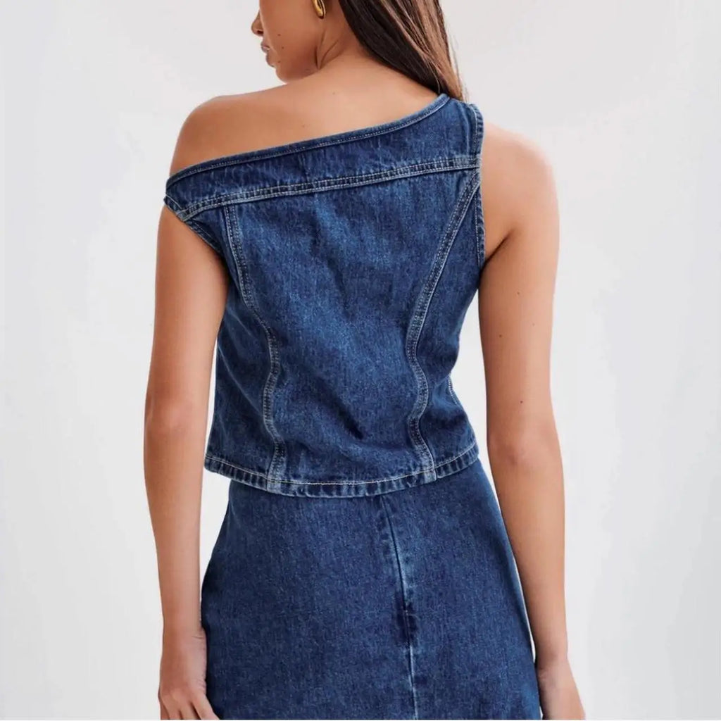 Glorol - One Shoulder Lace-Up Top