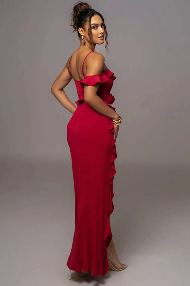Glorol - Elegant Spaghetti Strap Flower Sleeveless Maxi Dress
