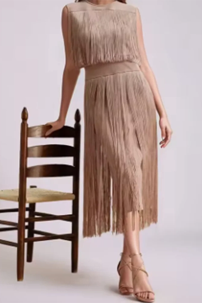 Glorol - Hollow Out Sleeveless Pleated O-Neck Midi Dress