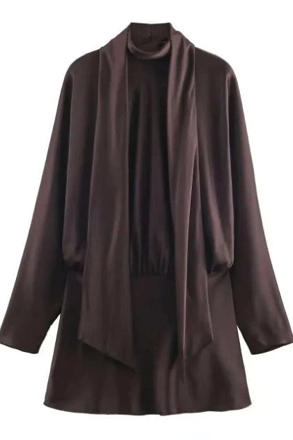 Glorol - Elegant Lace-Up Loose Long Sleeves Mini Dress