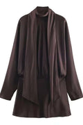 Glorol - Elegant Lace-Up Loose Long Sleeves Mini Dress