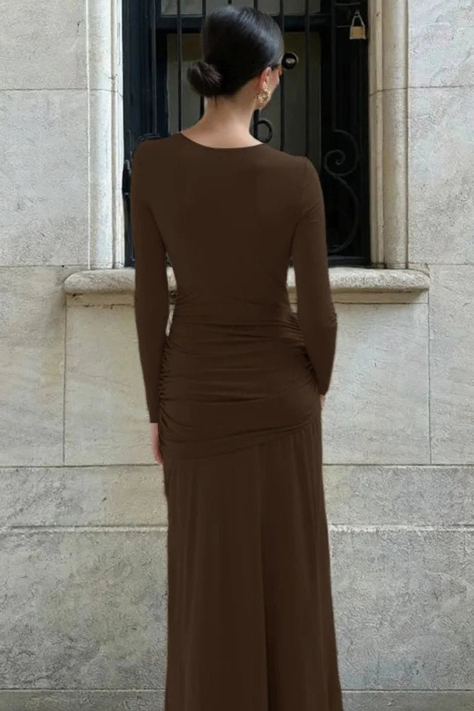 Glorol - Long Sleeve O Neck High Waist Bodycon Maxi Dress