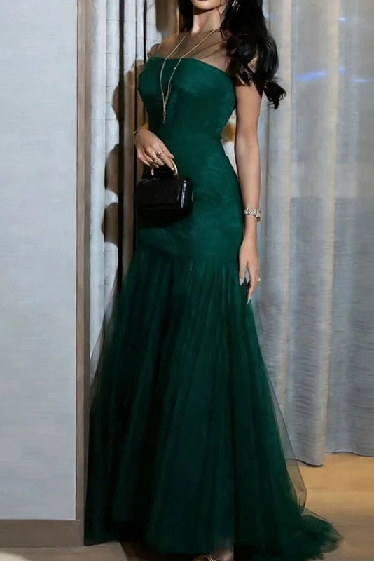 Glorol - Elegant High Waist Slim Pleated Maxi Dress