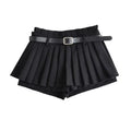 Glorol - Low Waist Pleated Belt Skirt