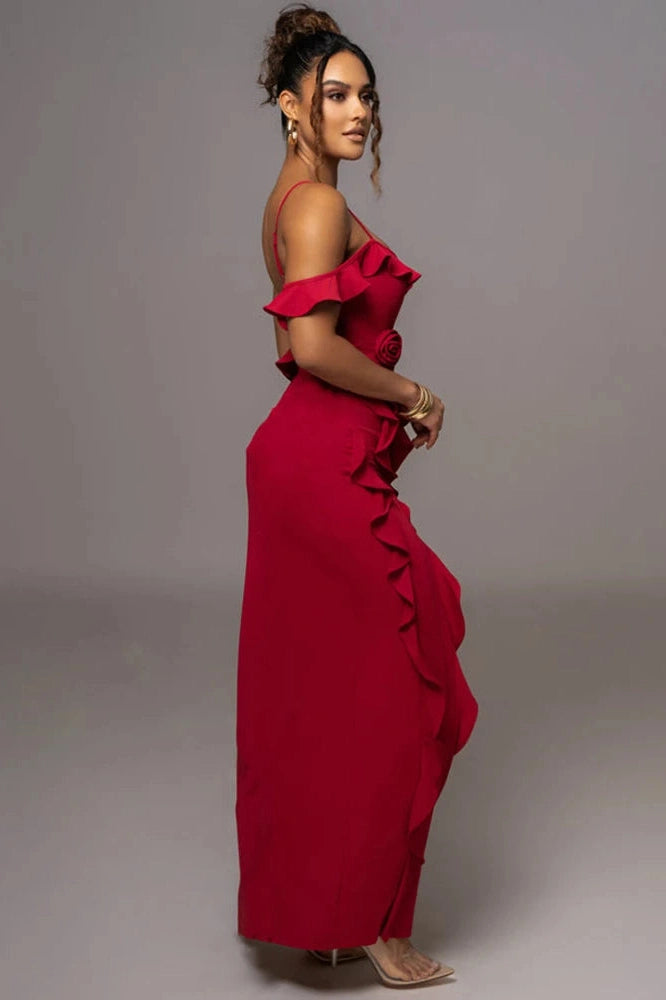 Glorol - Elegant Spaghetti Strap Flower Sleeveless Maxi Dress