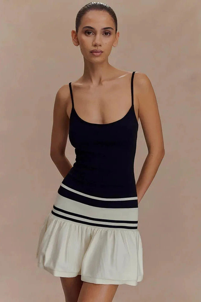Glorol - Patchwork Spaghetti Strap Sleeveless Backless Mini Dress