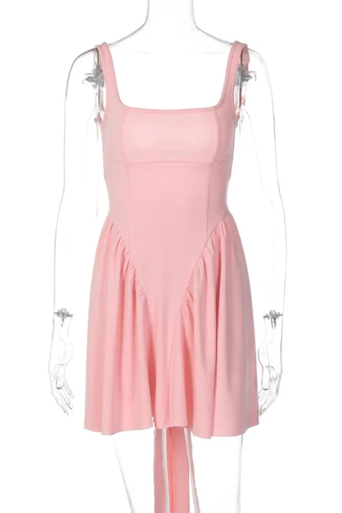 Glorol - Elegant Square Collar Sleeveless Backless Mini Dress