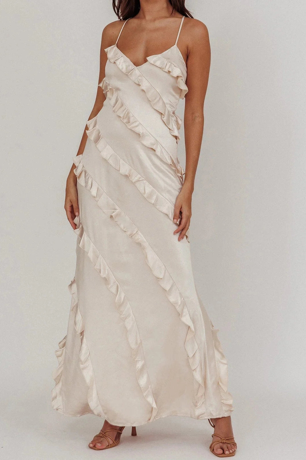 Glorol - Sleeveless Spaghetti Strap Maxi Dress