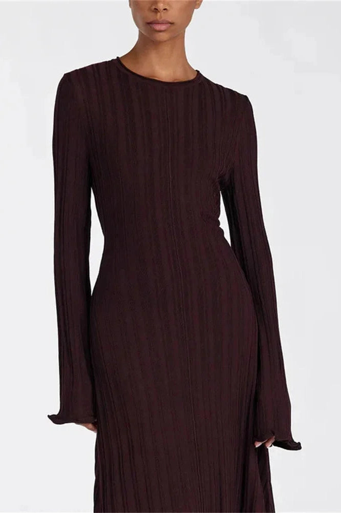 Glorol - Lace-Up High Waist Long Sleeve Maxi Dress