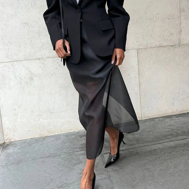 Glorol - High Waist Double-Layer Slit Hip Skirt