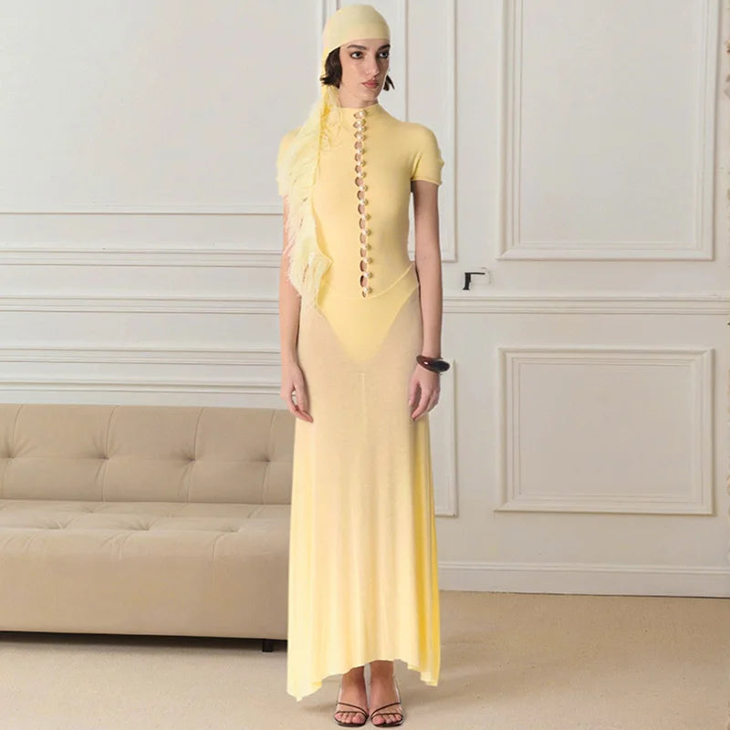 Glorol - Hollow Out See Through Patchwork Maxi Dress