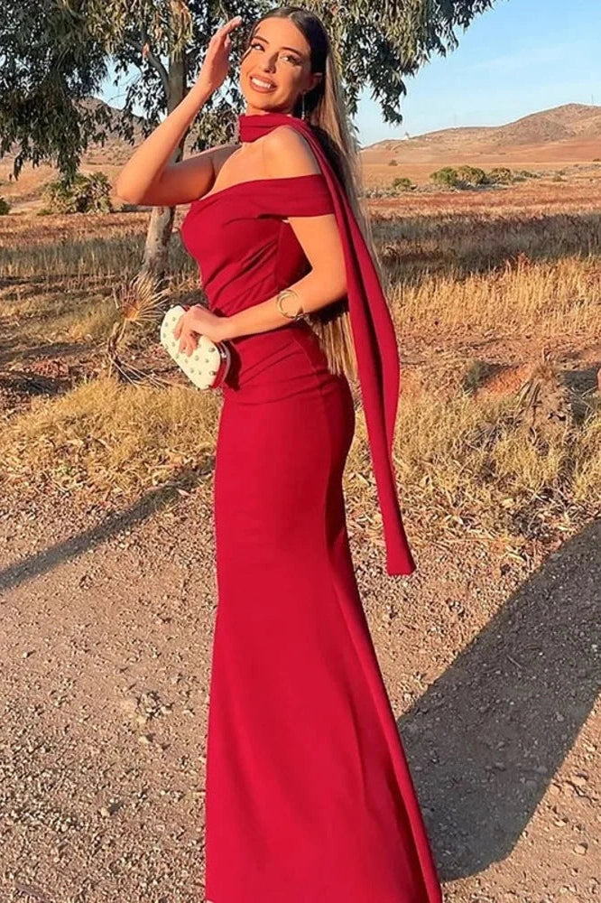 Glorol - Off-Shoulder Backless Strapless Sleeveless Bodycon Maxi Dress