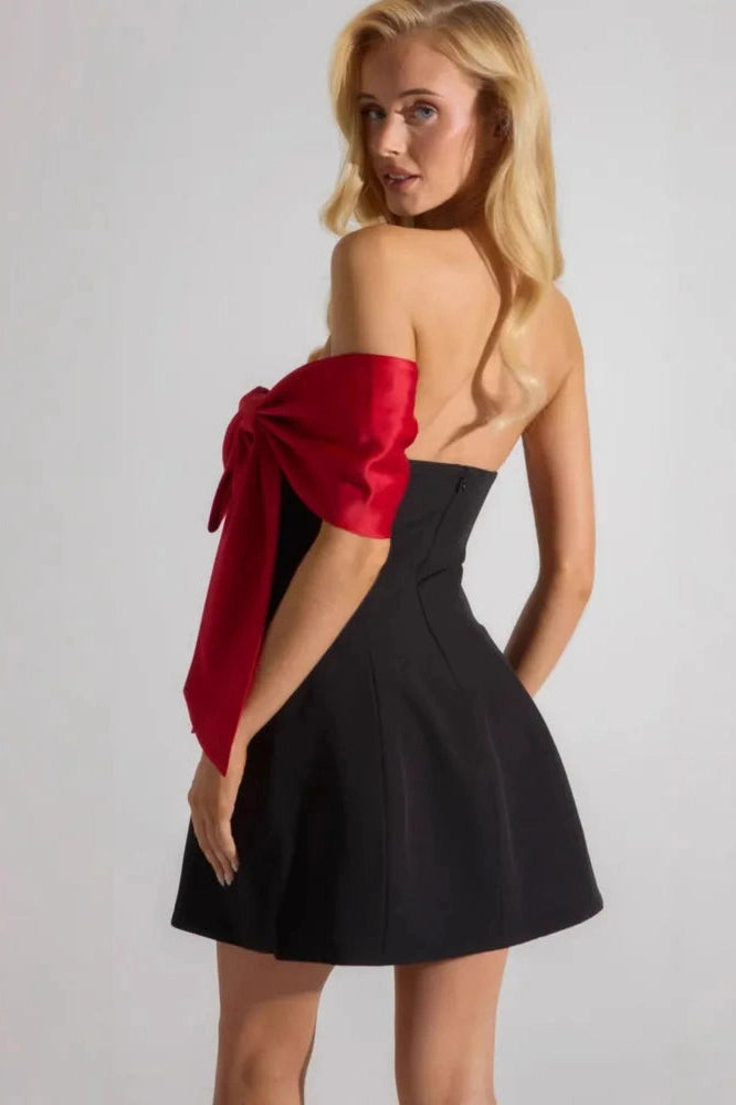 Glorol - Off-Shoulder Bow Sleeve Strapless Backless Mini Dress