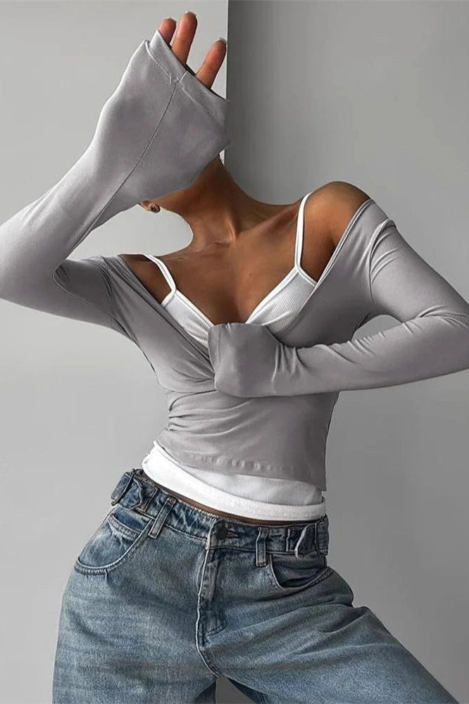 Glorol - 2 Piece Long Sleeve Patchwork Top