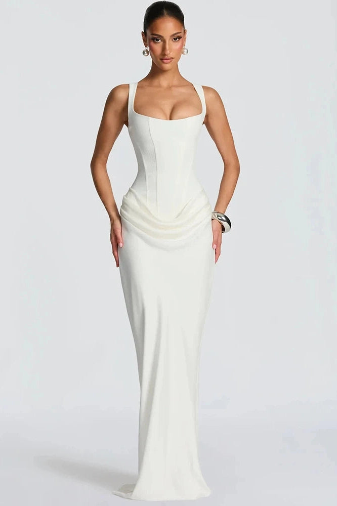 Glorol - Backless Square Collar Straps Sleeveless Bodycon Maxi Dress