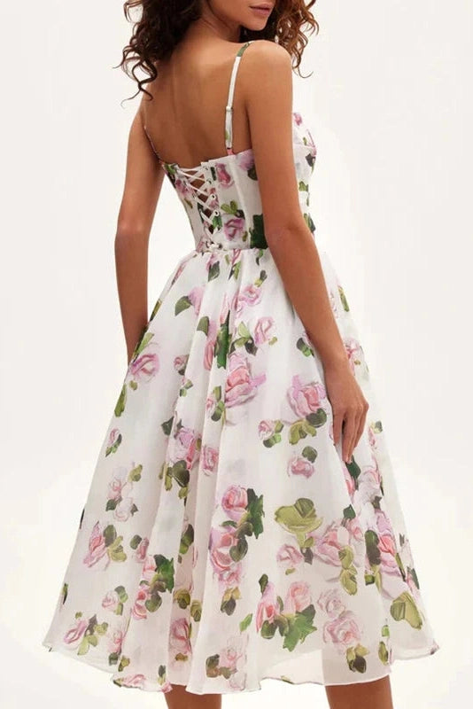 Glorol - Slash Neck Printed Sleeveless High Waist Pleated Midi Dress