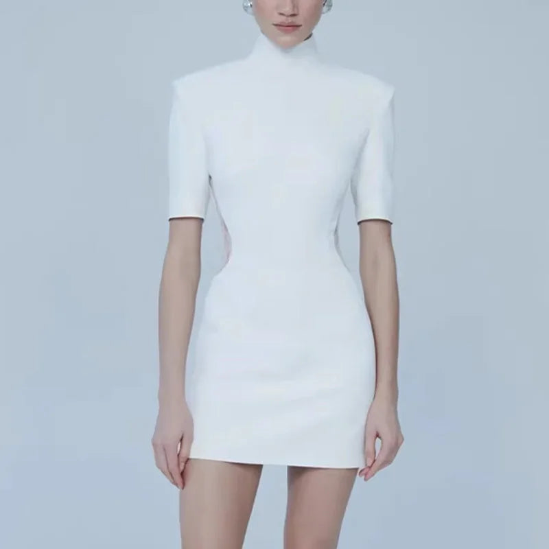 Glorol - Patchwork Backless See Through High Waist Mini Dress