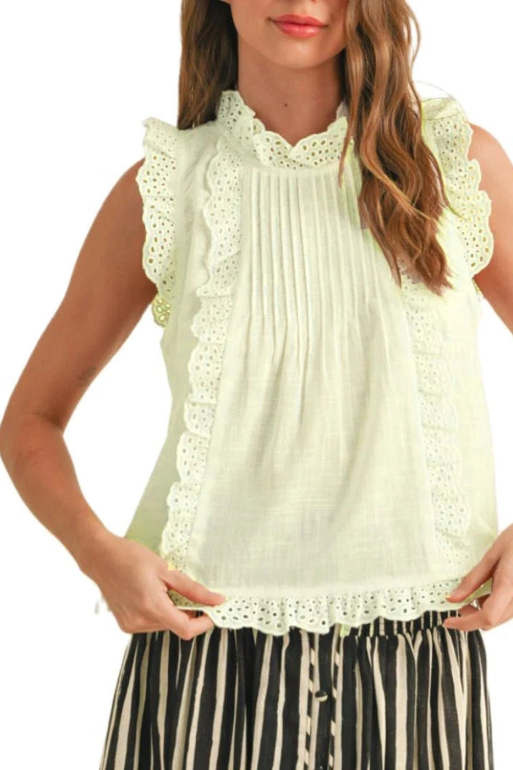 Glorol - Lace Sleeveless Round Neck Loose Fit Top