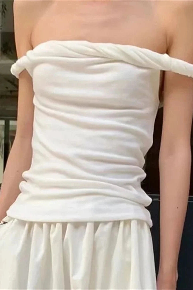 Glorol - Off-Shoulder Slim Backless Pleated Strapless Top
