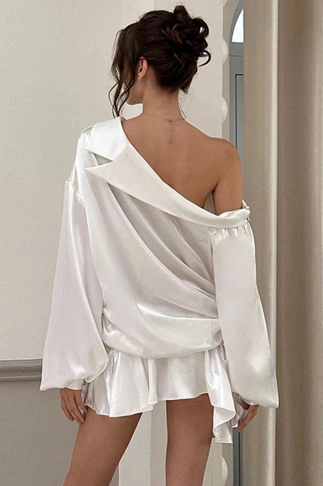 Glorol - Elegant Backless Long Sleeve High Waist Irregular Mini Dress