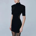 Glorol - Patchwork Backless See Through High Waist Mini Dress