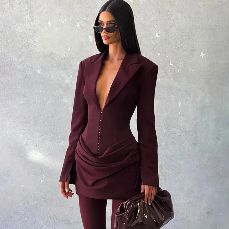 Glorol - Deep V-Neck High Waist Patchwork Mini Dress
