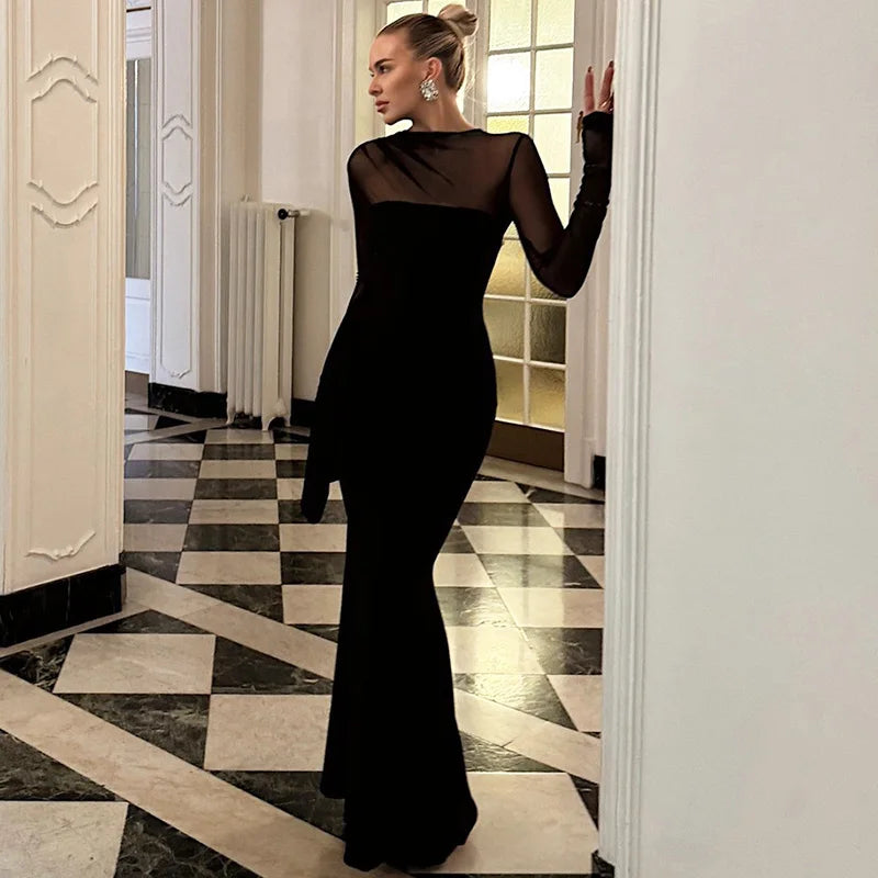 Glorol - Elegant See Through Hollow Out Patchwork Maxi Dress
