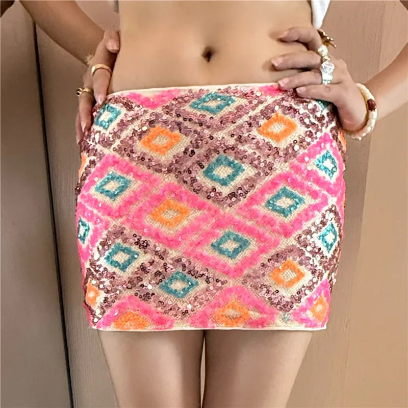 Glorol - Slim Fit Sequin Beaded High Waist Skirt