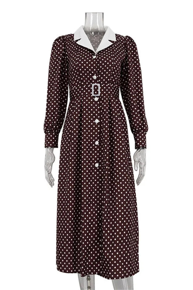 Glorol - Printed High Waist Long Sleeve Slim Midi Dress