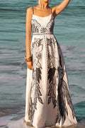 Glorol - Elegant Hollow Out Sleeveless High Waist U-Collar Printed Maxi Dress