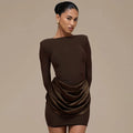 Glorol - Elegant O Neck Long Sleeve Slim Mini Dress