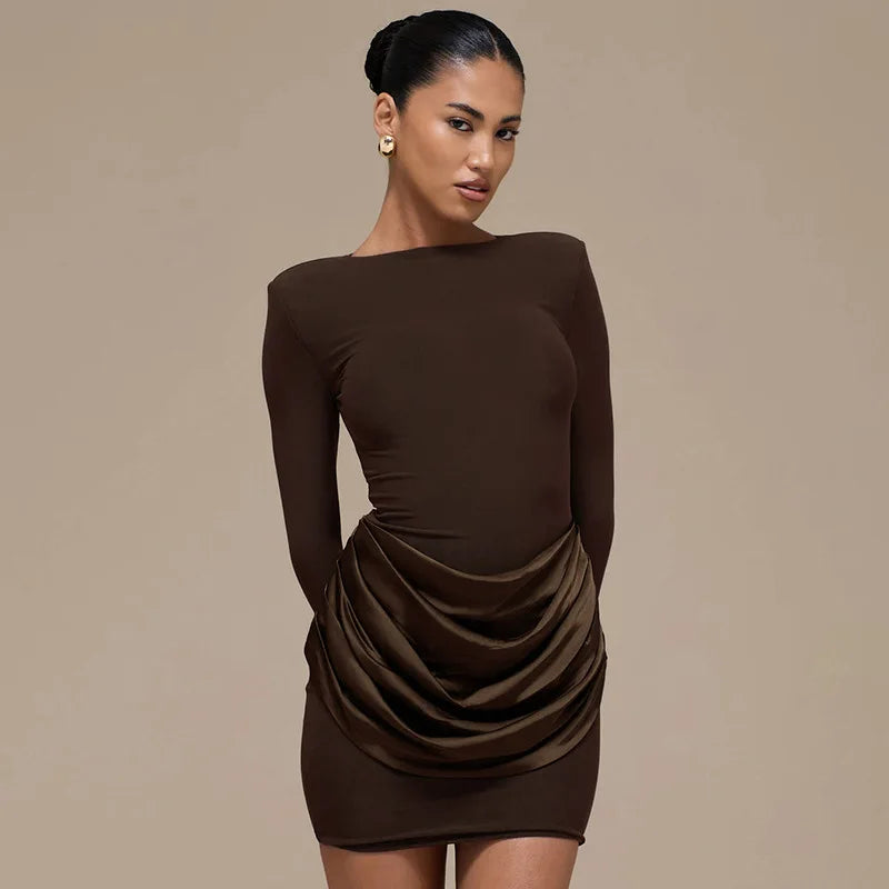 Glorol - Elegant O Neck Long Sleeve Slim Mini Dress