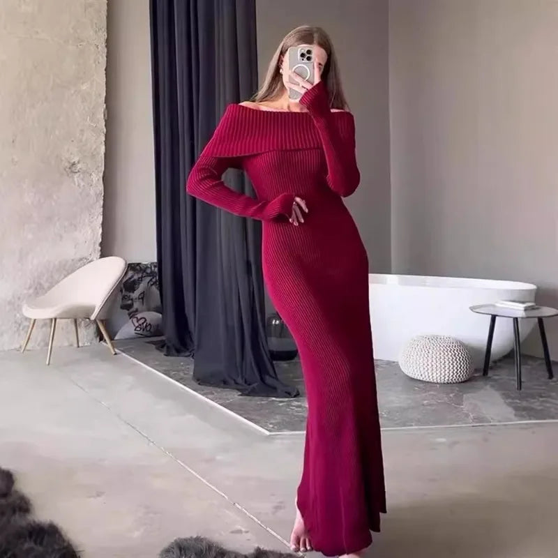 Glorol - Elegant Off-Shoulder High Waist Maxi Dress