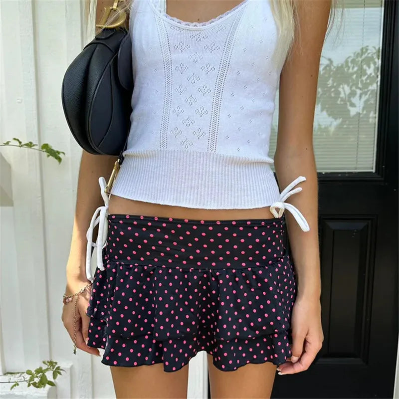 Glorol - Multi-layers Polka Dot Low Rise Skirt