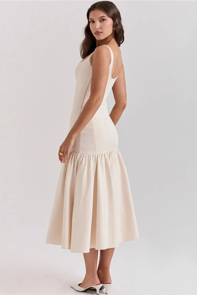 Glorol - Backless Square Collar Sleeveless Loose Pleated Maxi Dress