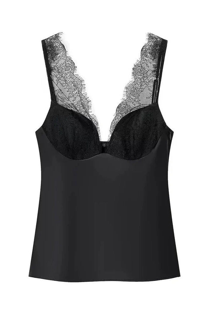 Glorol - Lace V-Neck Backless Patchwork Sleeveless Top