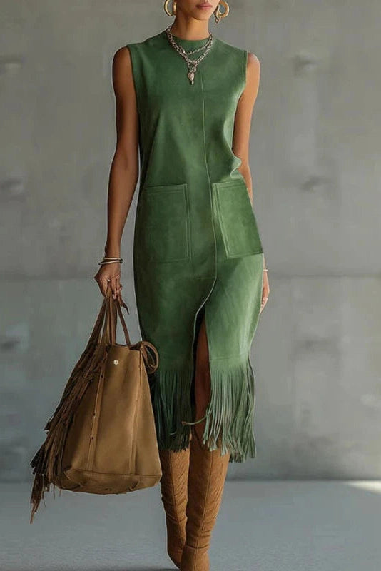 Glorol - O-Neck Sleeveless High Waist Slim Midi Dress
