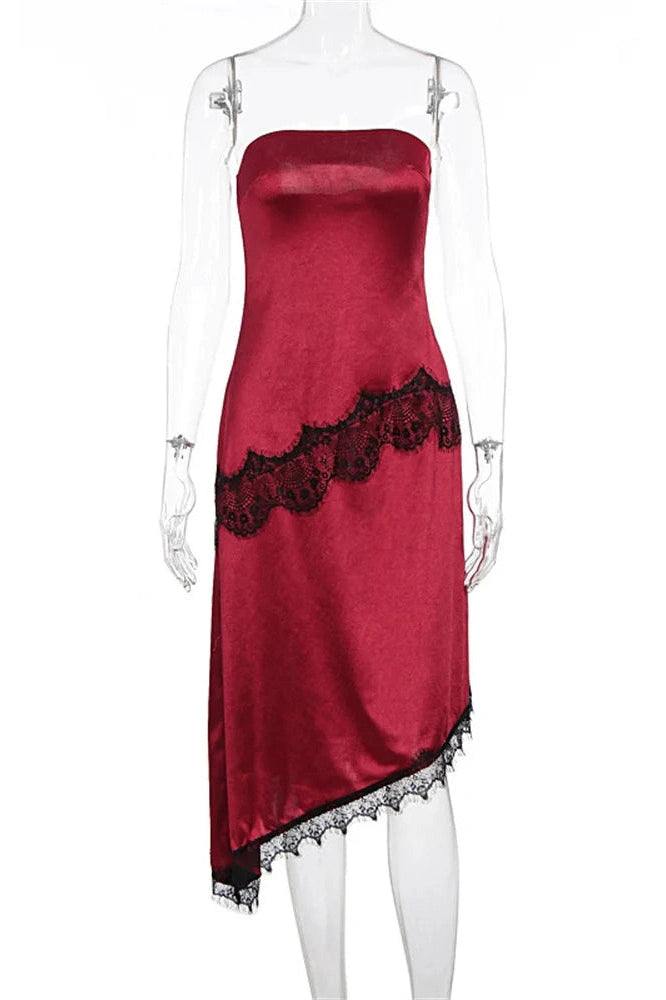 Glorol - Lace Patchwork Slim High Waist Backless Midi Dress