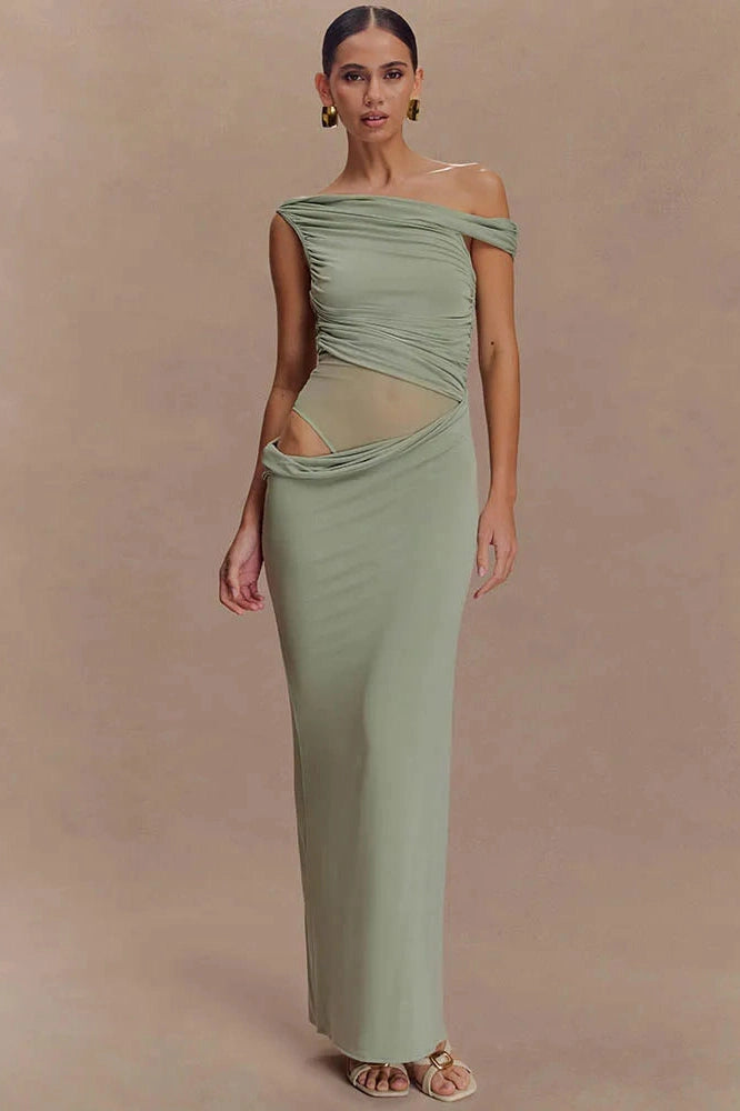 Glorol - One Shoulder Backless Sleeveless Split Maxi Dress