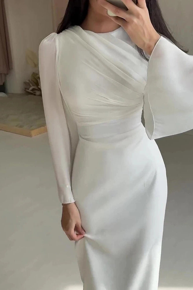 Glorol - Elegant O-Neck Long Sleeve Slim Maxi Dress