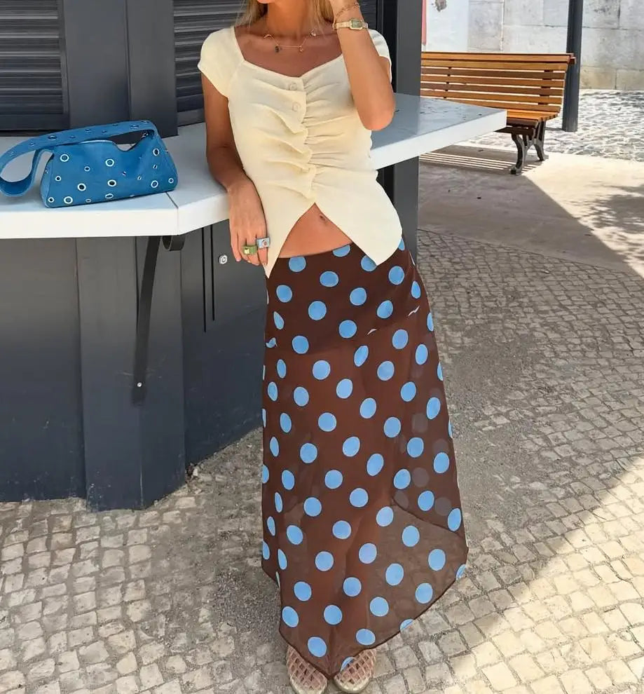 Glorol - Elegant Dot Print A-Line Skirt