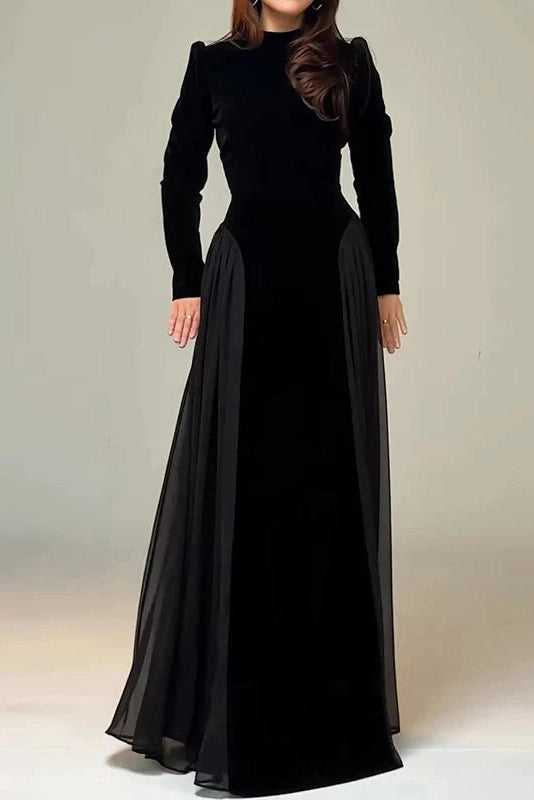 Glorol - Elegant Long Sleeve Pleated O-Neck Maxi Dress