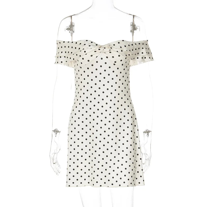 Glorol - Polka Dot Off-Shoulder Backless Mini Dress