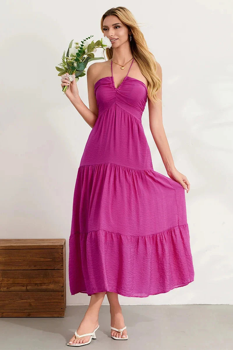 Tie-Up Sleeveless Backless A-Line Maxi Dress