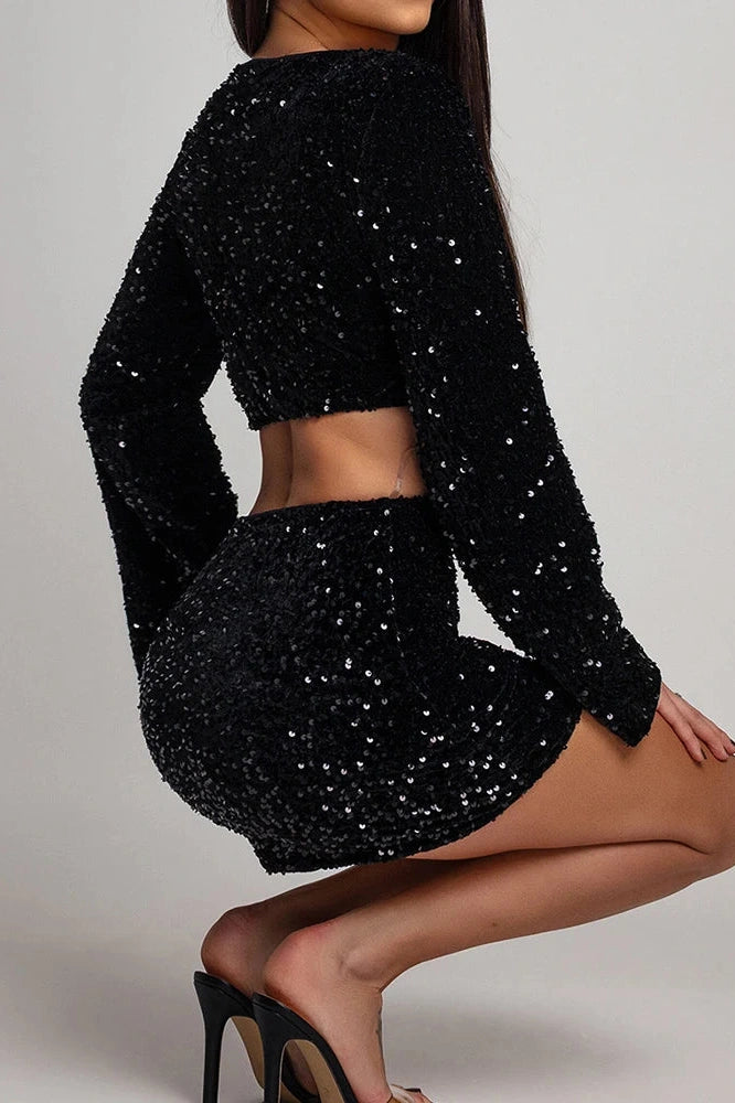 Glorol - Hollow Out Long Sleeve Slim High Waist Mini Dress