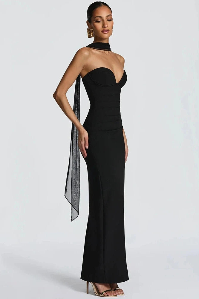 Glorol - Off-Shoulder Backless Zipper Sleeveless Bodycon Maxi Dress
