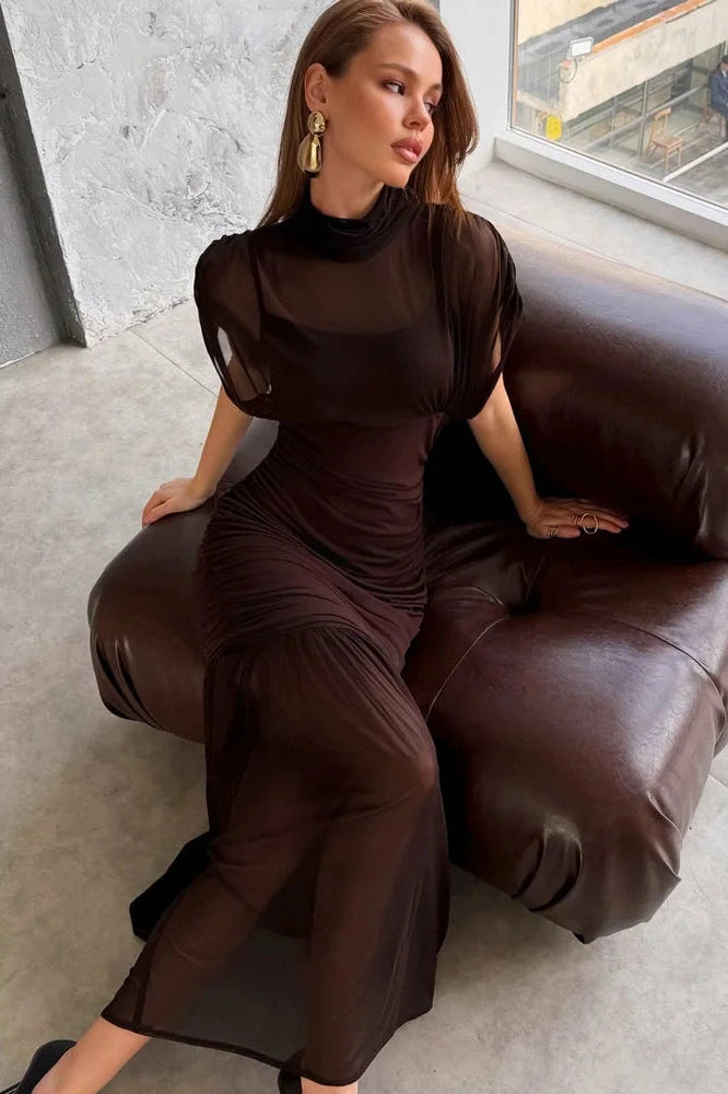 Glorol - Sleeveless See-Through Patchwork Pleated Maxi Dress
