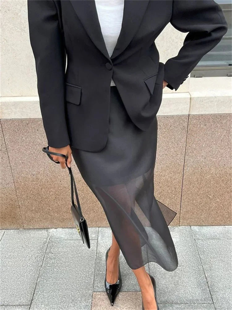 Glorol - High Waist See-Through Patchwork Skirt